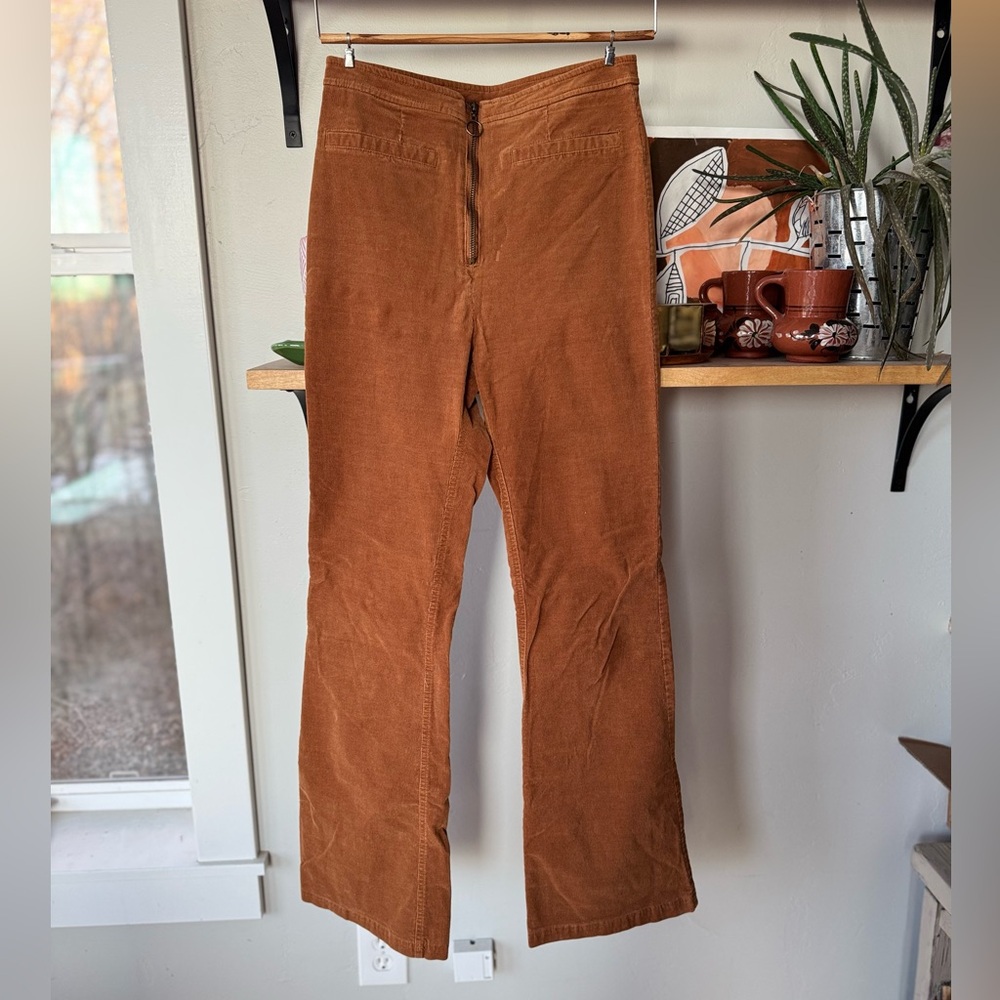 Vintage Y2K Forever 21 Tan Zip Front Micro Corduroy 70’s Flare Leg Pants M
